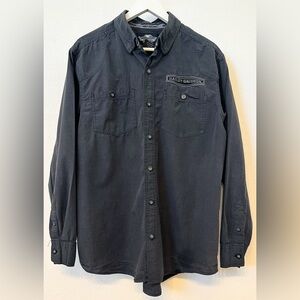 Harley Davidson Charcoal Moto Workwear Button Up Shirt Large